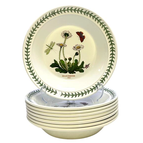 Portmeirion Vintage Botanic Garden England 8.5" Daisy Rim Soup Bowl Set of 8 - Picture 1 of 4